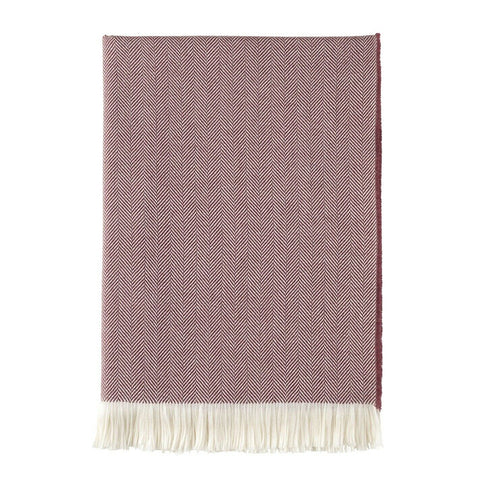 Berry and White Herringbone Merino Throw