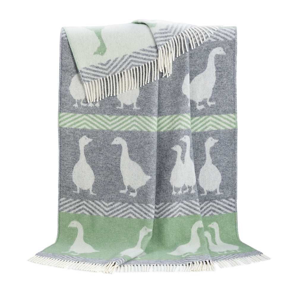Green and Grey Geese Wool Throw