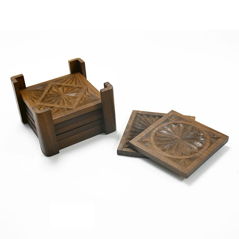 Hand-Carved Wooden Nuristini Coasters (Set of 6)