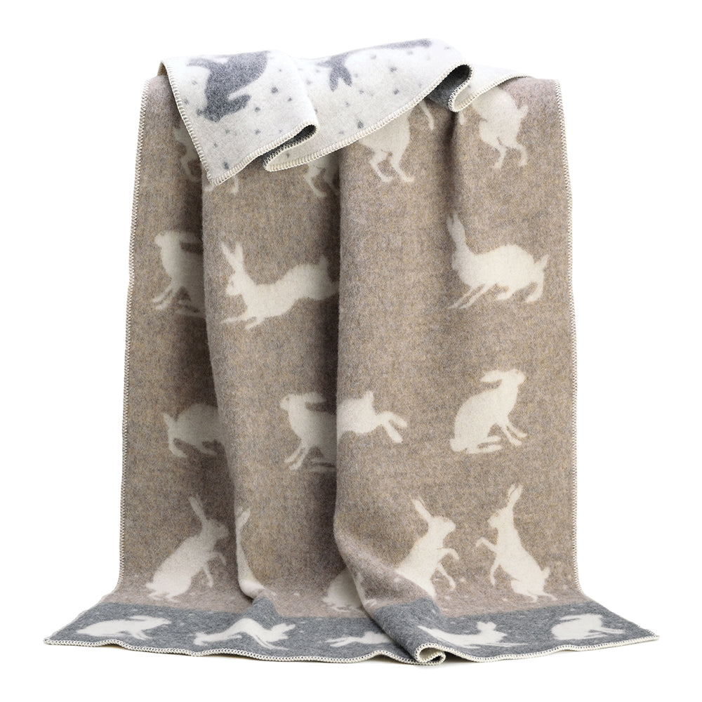 Hares in the Snow Wool and Cotton Throw