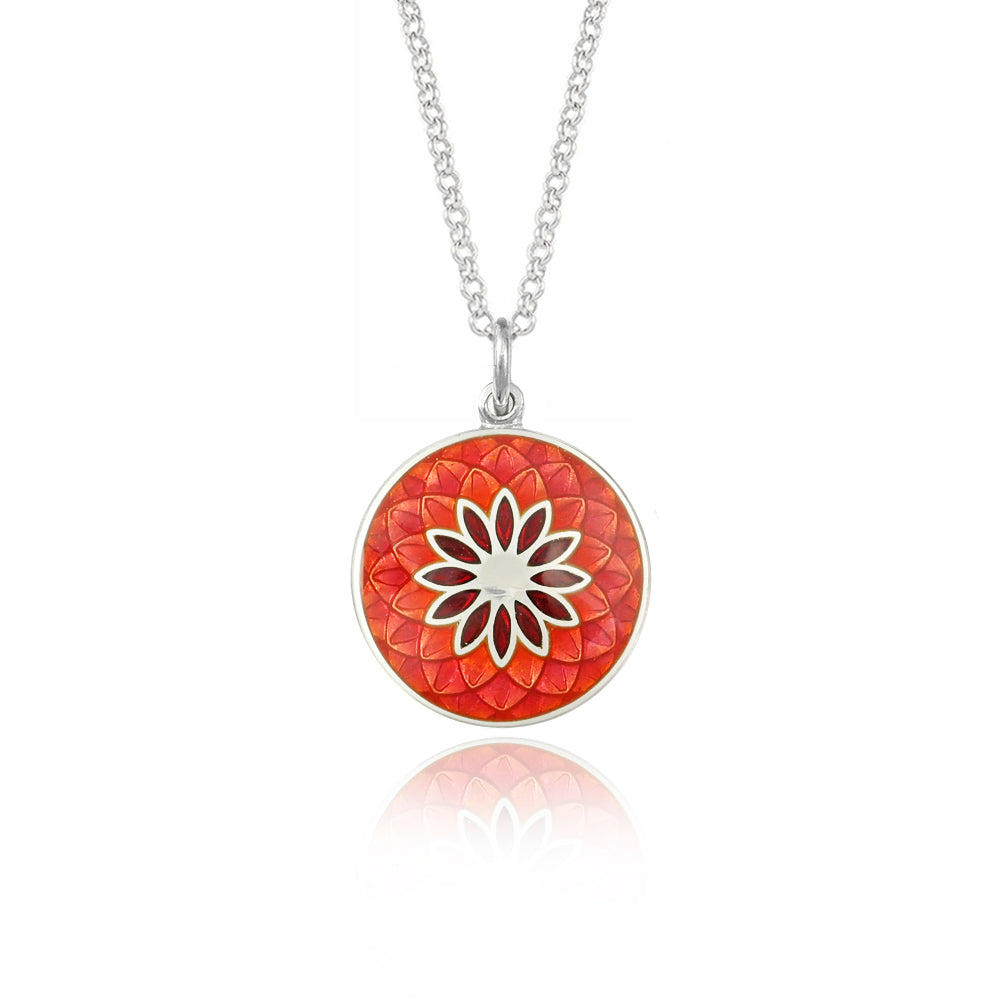 Orange and Ruby Red Dahlia Necklace