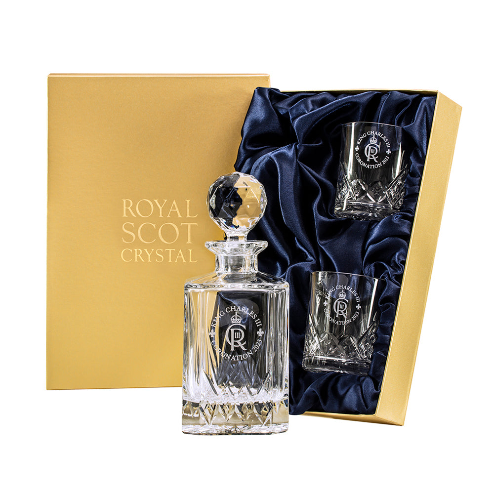 Coronation Whisky Gift Set: Engraved Decanter & Two Whisky Glasses (Gift Boxed)